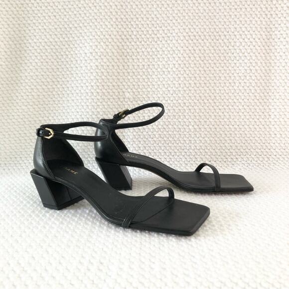Frame Le Summit Black Leather Low Heel Ankle Strap Simple Sandal 37.5 NWOB - Picture 1 of 8